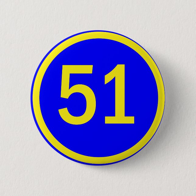 number, 51, in a circle 6 cm round badge (Front)