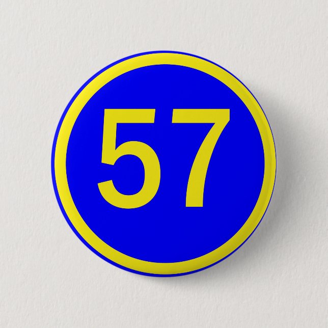 number, 57, in a circle 6 cm round badge (Front)