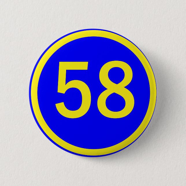 number, 58, in a circle 6 cm round badge (Front)