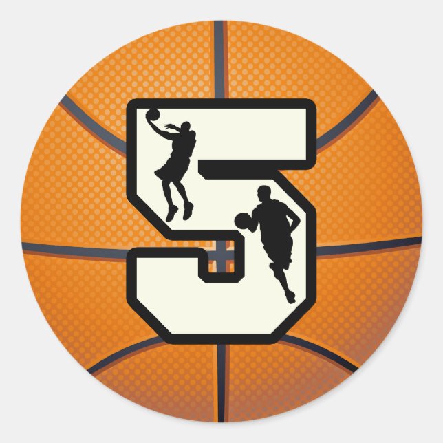 Number 5 Basketball and Player Classic Round Sticker (Front)