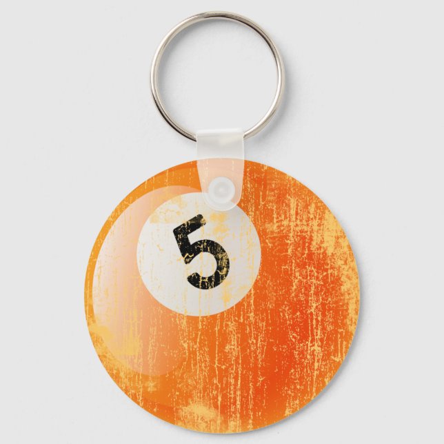 NUMBER 5 BILLIARDS BALL - ERODED AND AGED STYLE KEY RING (Front)