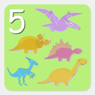 Number 5 Five Dinosaurs Counting Square Sticker