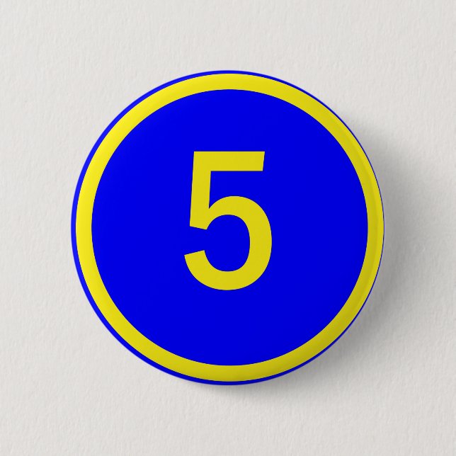 number 5 in a circle 6 cm round badge (Front)