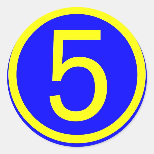 number 5 in a circle, blue background classic round sticker (Front)