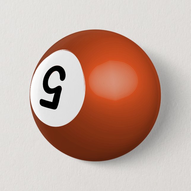 Number 5 Orange Pool Ball Button (Front)