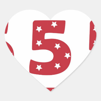 Number 5 - White Stars on Dark Red Heart Sticker