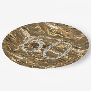 Number 60 Diamond Wedding 60th Anniversary Gold Paper Plate