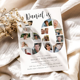 Number 60 Photo Collage 60th Birthday Party Invitation