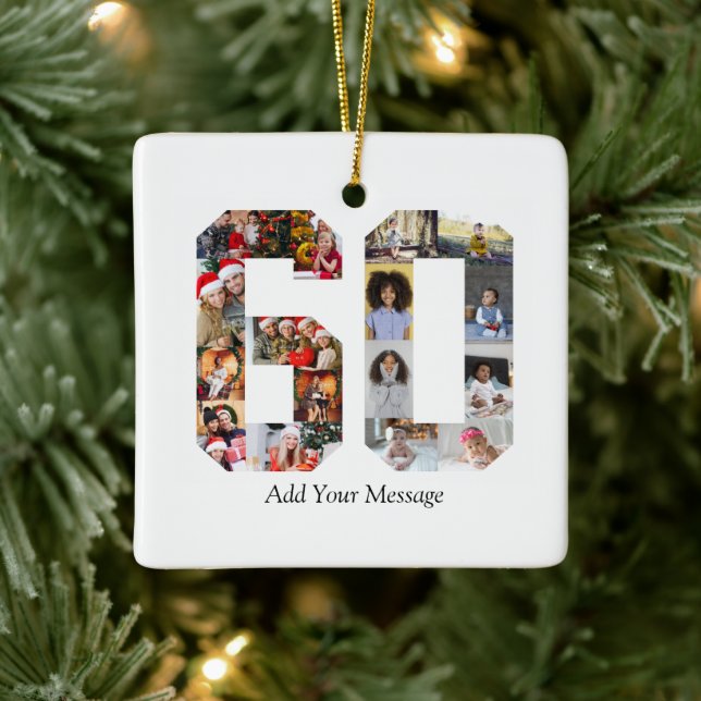 Number 60 Photo Collage Ceramic Ornament (Tree)