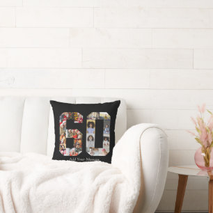 Number 60 Photo Collage Cushion