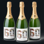 Number 60 Photo Collage Sparkling Wine Label<br><div class="desc">This customisable product is where photos are arranged to form the shape of a number. It is often used for milestone celebrations like birthdays, anniversaries, or achievements, allowing users to showcase memorable images within a single, eye-catching display. The designs typically offer spaces for various photo sizes and orientations, ensuring a...</div>