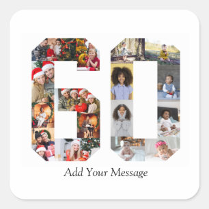 Number 60 Photo Collage Square Sticker