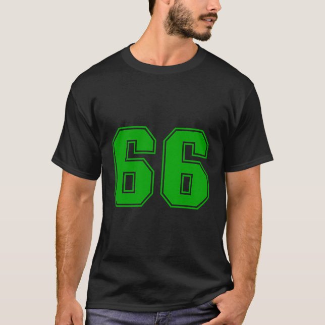 Number 66 Green Sports Fan Jersey Number T-Shirt (Front)