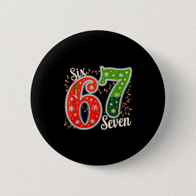 Number 67 Funny Six Seven 6 7 Meme Christmas Light 6 Cm Round Badge (Front)