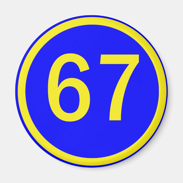 number, 67, in a circle magnet (Front)