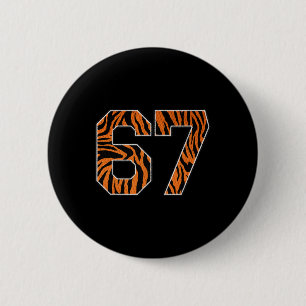 Number 67 In Orange Tiger Print Fanwear Sports Jer 6 Cm Round Badge