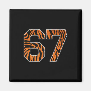 Number 67 In Orange Tiger Print Fanwear Sports Jer Magnet