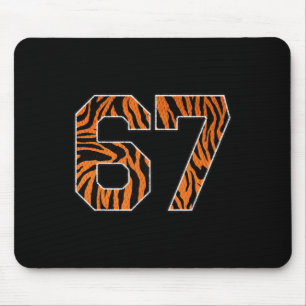 Number 67 In Orange Tiger Print Fanwear Sports Jer Mouse Pad