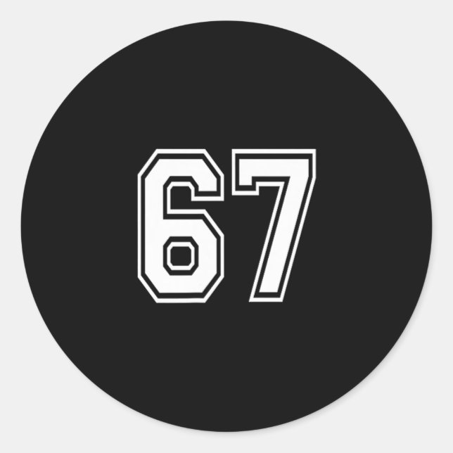 Number 67 In White  Classic Round Sticker (Front)