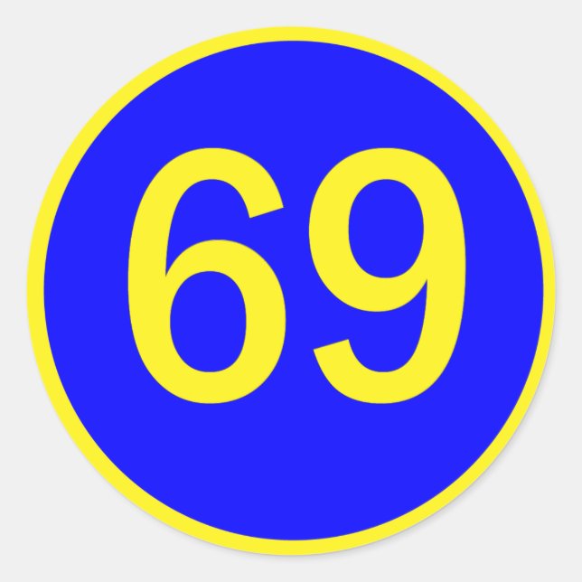 number, 69, in a circle classic round sticker (Front)