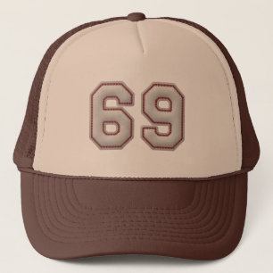 Number 69 with Cool Baseball Stitches Look Trucker Hat