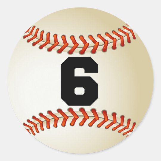 Number 6 Baseball Classic Round Sticker 