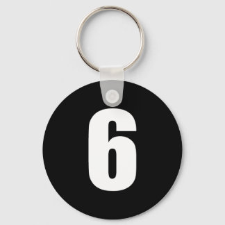 number 6 in white on black button keychain