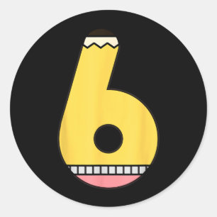 Number 6 Pencil Back to School 6th Birthday Sixth Classic Round Sticker