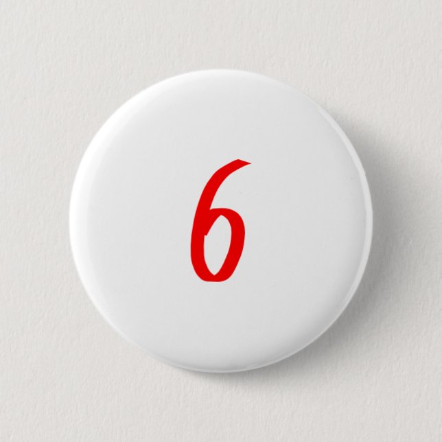Number 6 six red colour cm round badge (Front)