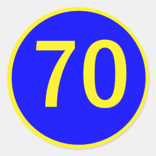 number, 70, in a circle classic round sticker