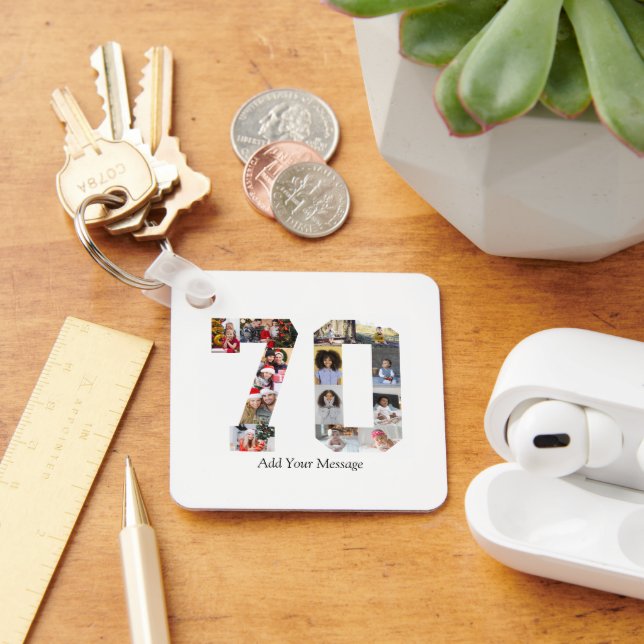 Number 70 Photo Collage Key Ring (Desk)