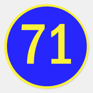number, 71,  in a circle classic round sticker