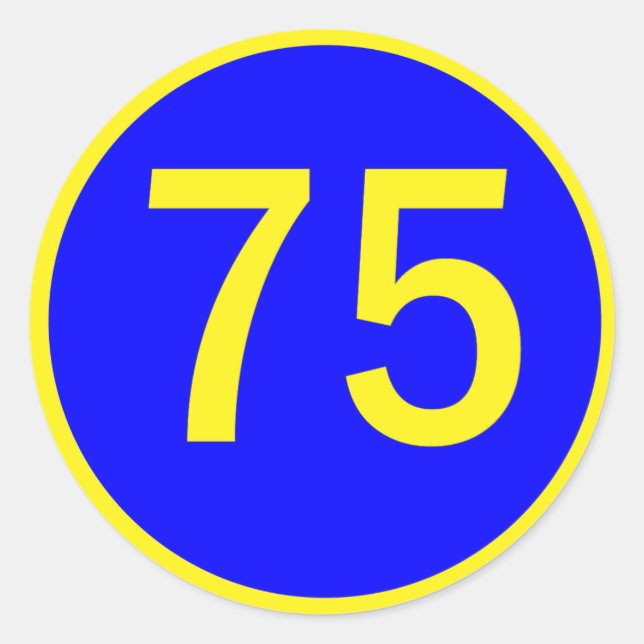 number, 75,  in a circle classic round sticker (Front)
