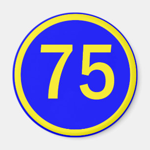 number, 75, in a circle magnet
