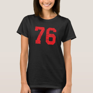 Number #76 Sports Jersey Red Distressed Vintage Lu T-Shirt