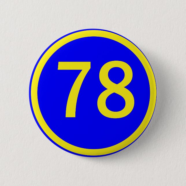 number, 78,  in a circle 6 cm round badge (Front)