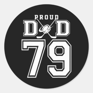 Number 79 Custom Proud Hockey Dad Personalised For Classic Round Sticker