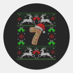 Number 7 67 Meme Funny Ugly Xmas Christmas Sweater Classic Round Sticker