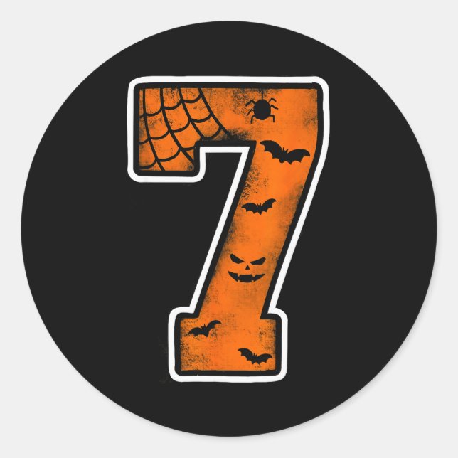 Number 7 7th Birthday Boy Seven Halloween Happy Bi Classic Round Sticker (Front)