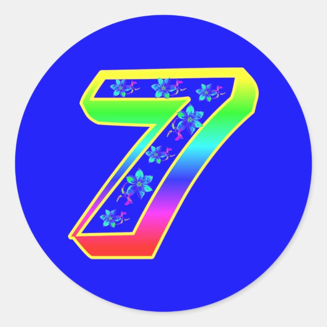 Number 7 Birthday Flower Stickers (Front)