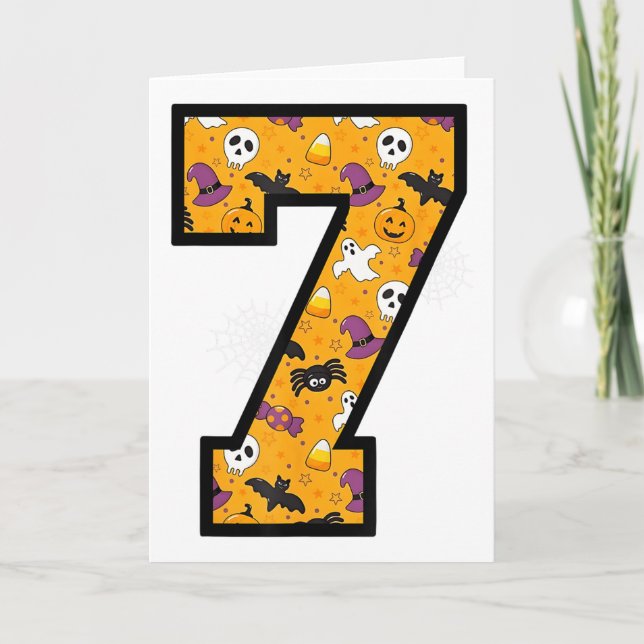 Number 7 Funny Meme Saying 6 7 Six Seven Halloween Card (Front)