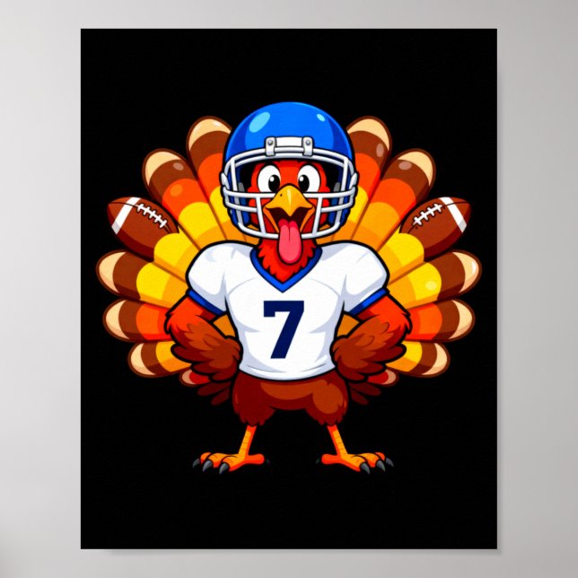 Number 7 Funny Thanksgiving Football Turkey Men Wo Poster (Front)
