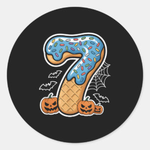 Number 7 Ice Cream Seven Halloween Pumpkin Men Wom Classic Round Sticker