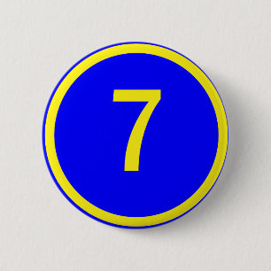 number 7 in a circle 6 cm round badge
