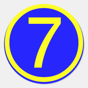 number 7 in a circle, blue background classic round sticker