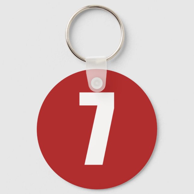 Number 7  in white on red button keychain (Front)