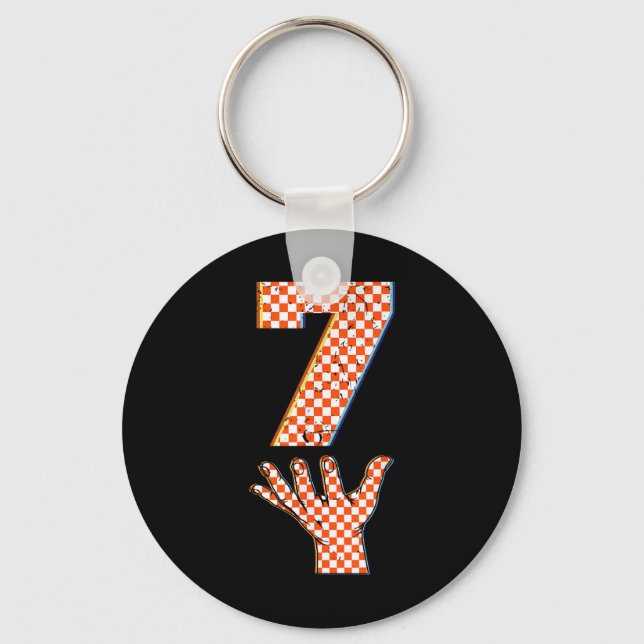 Number 7 Matching 67 Meme Checkered Halloween Cost Key Ring (Front)