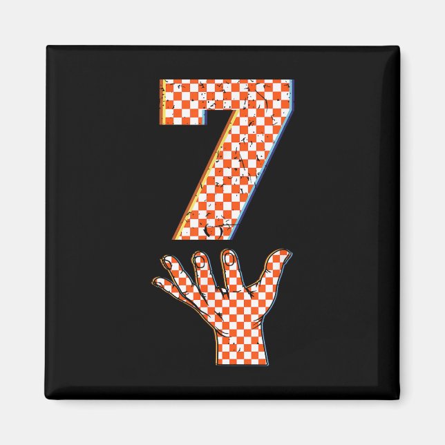 Number 7 Matching 67 Meme Checkered Halloween Cost Magnet (Front)