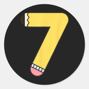 Number 7 Pencil Back to School 7th Birthday Classic Round Sticker