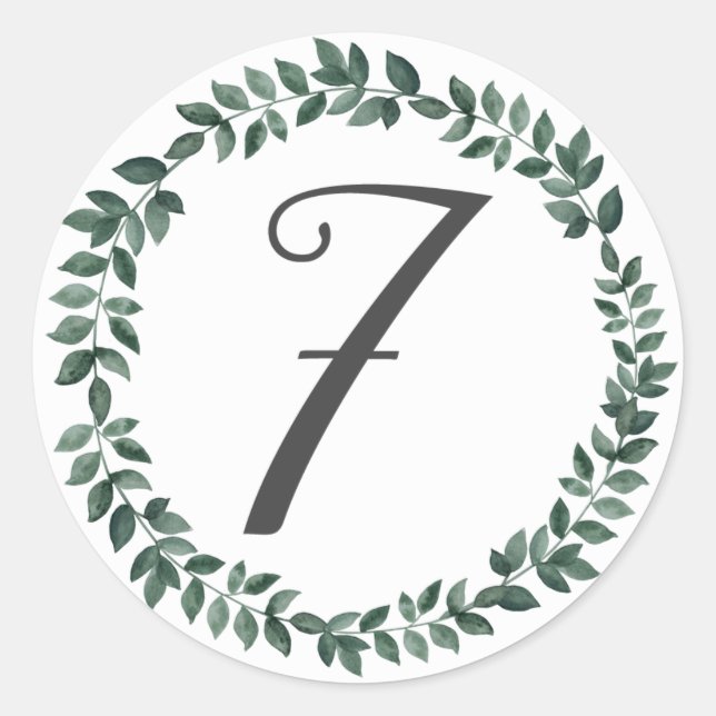 Number 7 Seven Monogram Minimalist Botanical Leaf Classic Round Sticker (Front)
